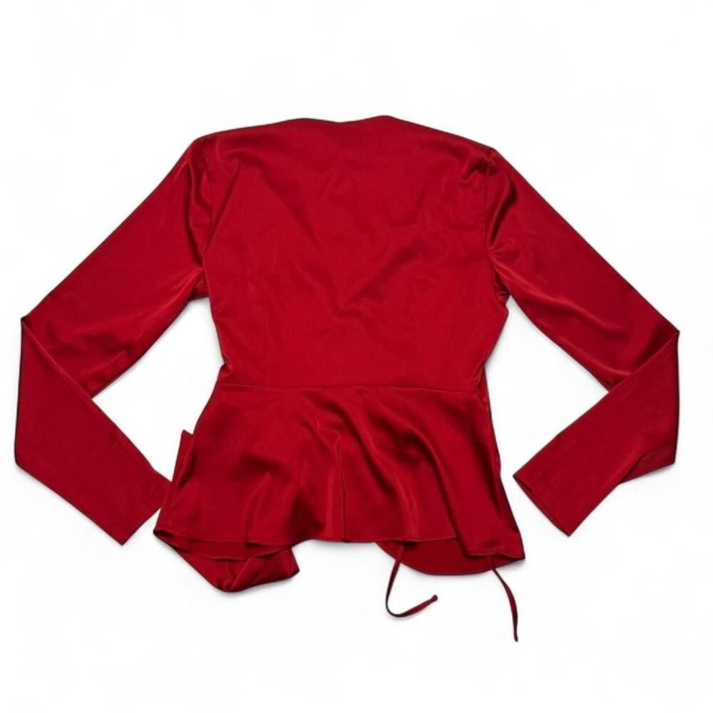 INC Red Satin Wrap Top With Tie + Buckle Detail NWT Size XS Office Siren Classy - Picture 5 of 5